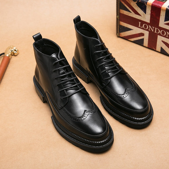 British Style Platform Work Shoes Brogue Men Boots Size 38-44