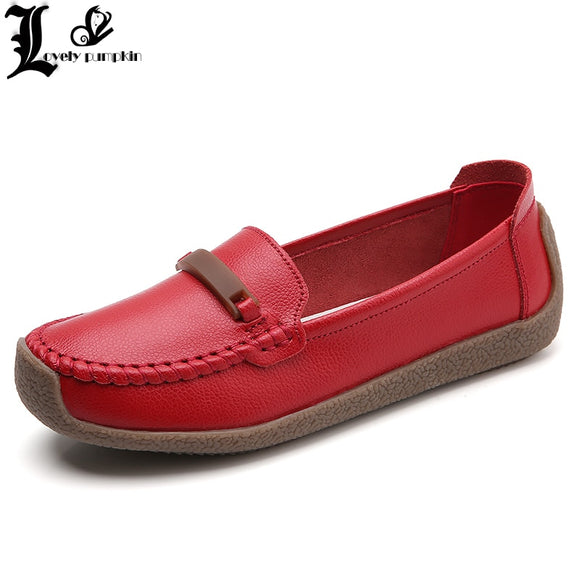 2022 New Genuine Leather Shoes Woman Slip On Women Flats Moccasins Women's Loafers Spring Autumn Mother Shoe