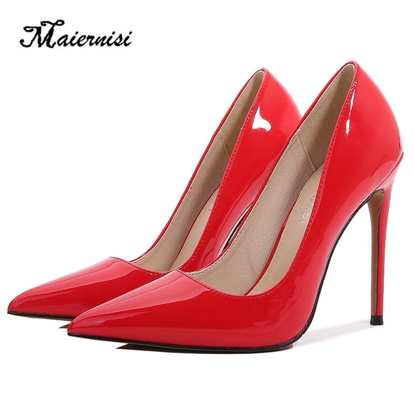 High Heel Pumps For Ladies Pointed Toe Solid 12cm Heel Stiletto Sexy OL Model Brand Fashion Plus Size 35-46 Shoes For Women