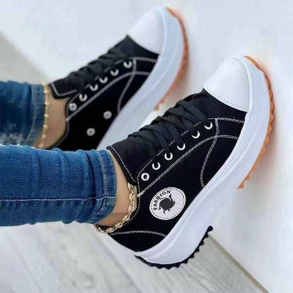 Women Canvas Shoes Platform Sneakers Classic Solid Lace-up Sneakers Outdoor Walking Shoe Vulcanized Shoes Tenis Zapatos De Mujer
