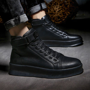 Autumn Men Ankle Boots High-cut Solid Sneakers Lace-up Motorcycle Boots Platform Skateboard Sport Trainers Shoes Nightclub Shoes