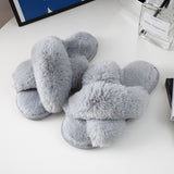 Winter Women Home Indoor Casual Fuzzy Slippers Female Flip Flops Fluffy Shoes Cross Slides Ladies Soft Plush Slippers