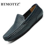 Men Casual Shoes Luxury Brand Summer Genuine Leather Mens Loafers Moccasins Hollow Out Breathable Slip on Driving Shoes BTMOTTZ